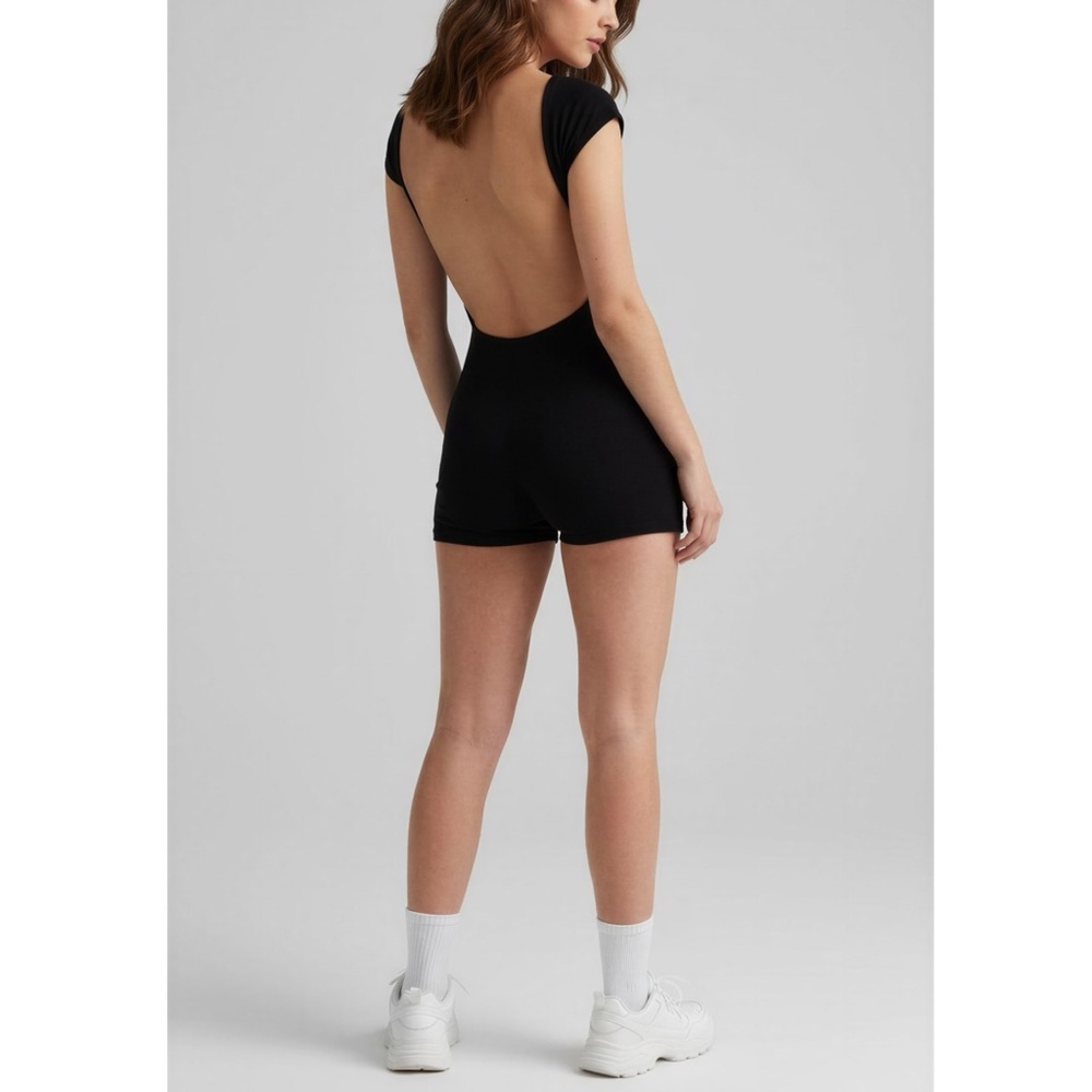 ARE YOU AM I Juna Open Back Bodycon Fit Romper, Black, Small